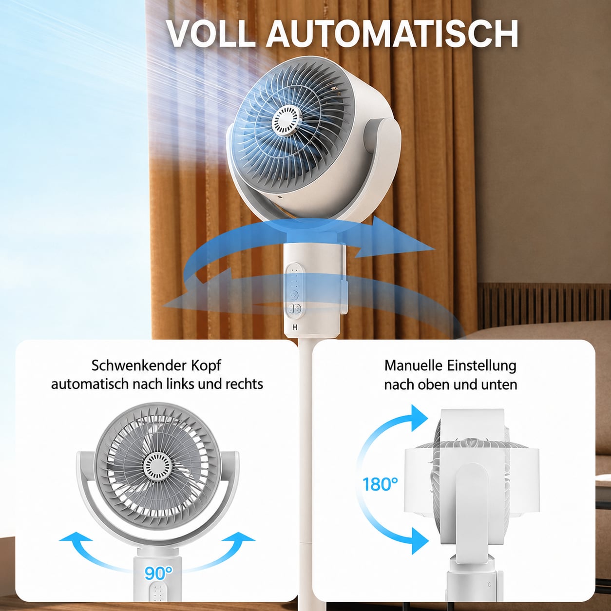 Leiser, höhenverstellbarer Standventilator