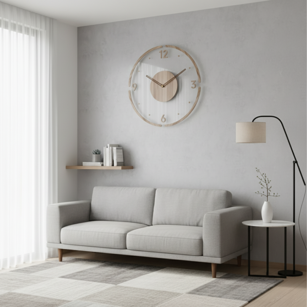 Minimalistische Wanduhr aus Naturholz