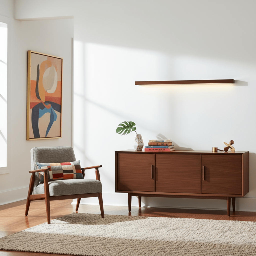 Lineare Wandleuchte aus Holz