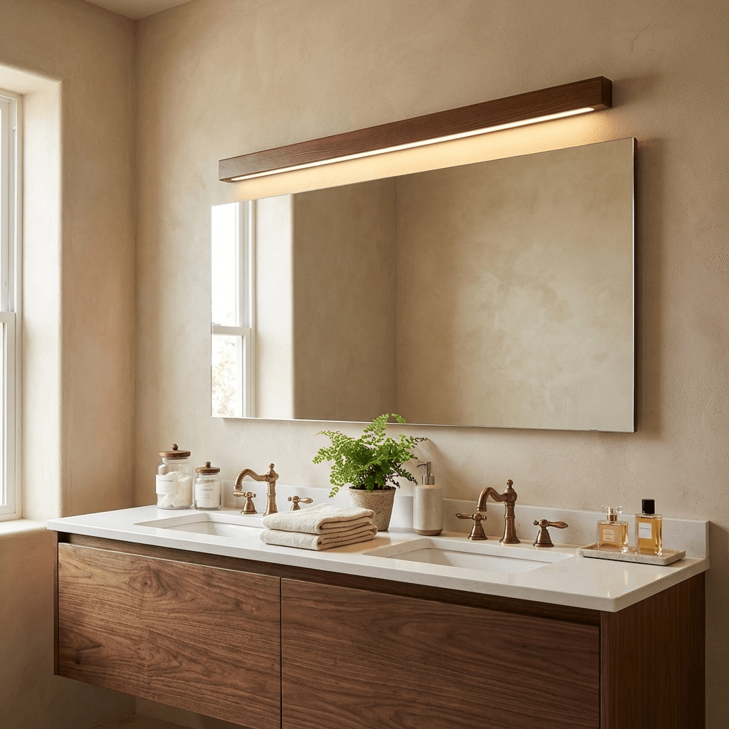 Lineare Wandleuchte aus Holz
