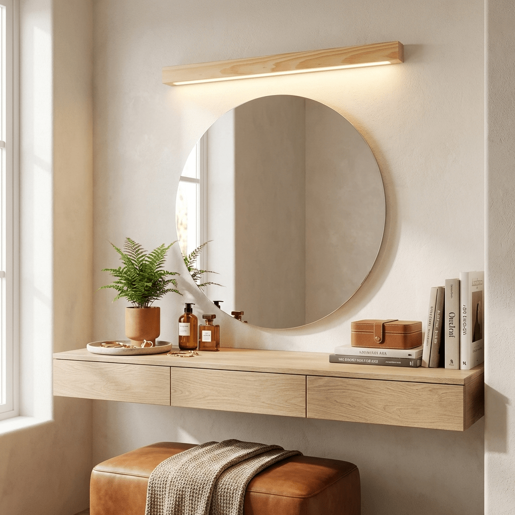 Lineare Wandleuchte aus Holz