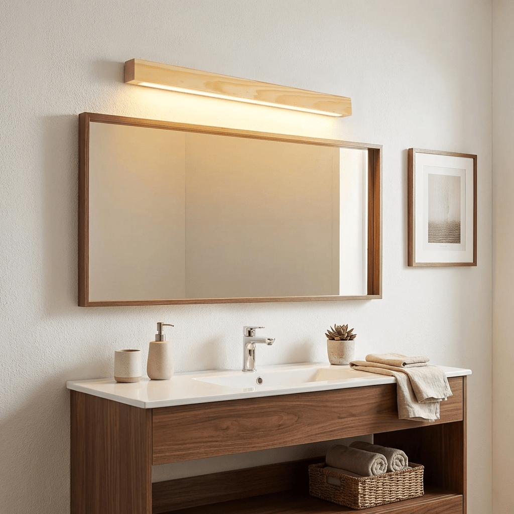 Lineare Wandleuchte aus Holz