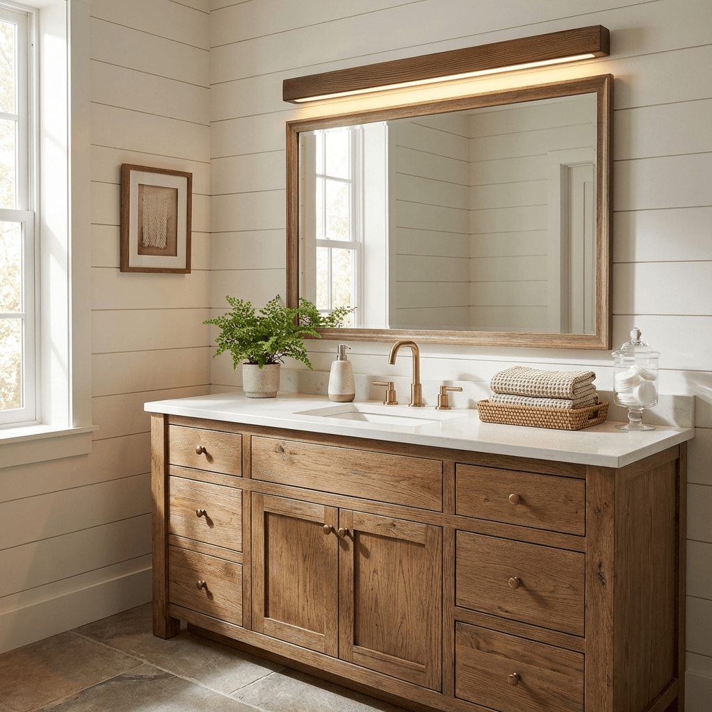 Lineare Wandleuchte aus Holz
