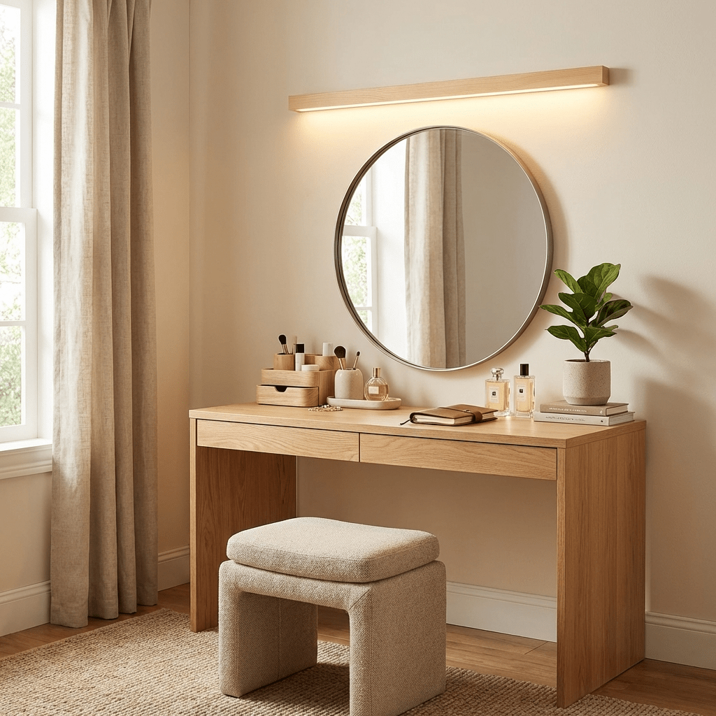Lineare Wandleuchte aus Holz