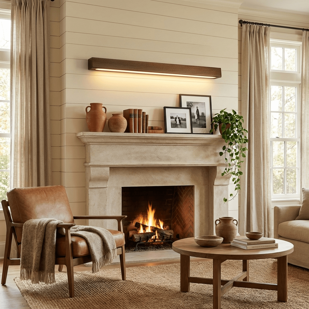 Lineare Wandleuchte aus Holz