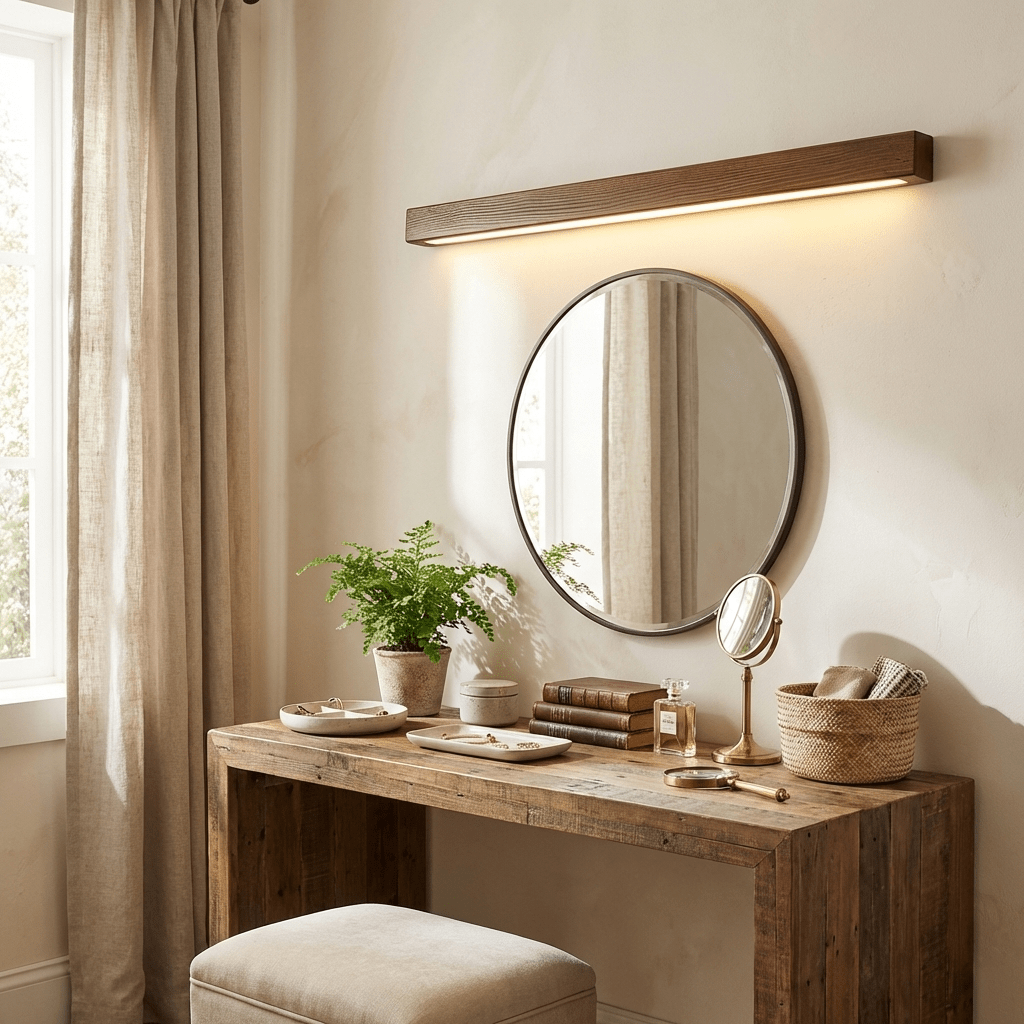 Lineare Wandleuchte aus Holz