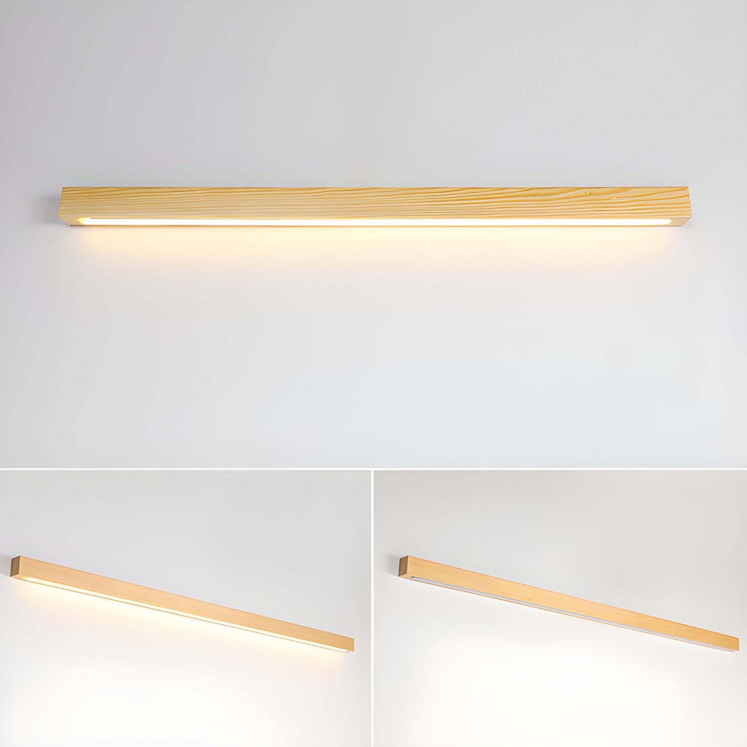 Lineare Wandleuchte aus Holz