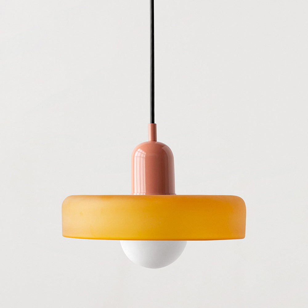 Bauhaus Hängeleuchte aus farbigem Glas