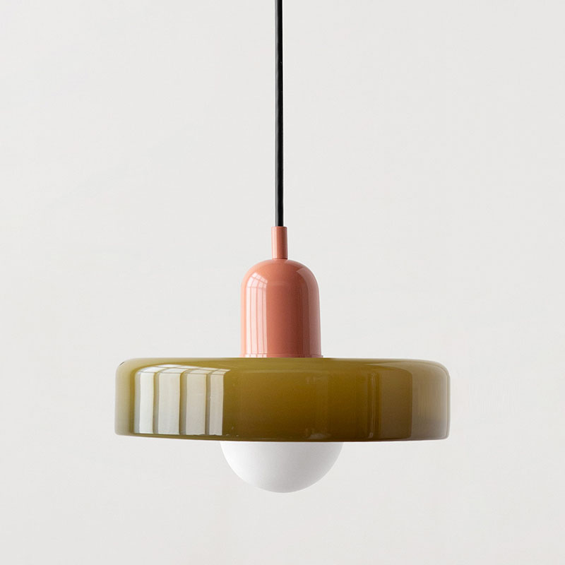 Bauhaus Hängeleuchte aus farbigem Glas