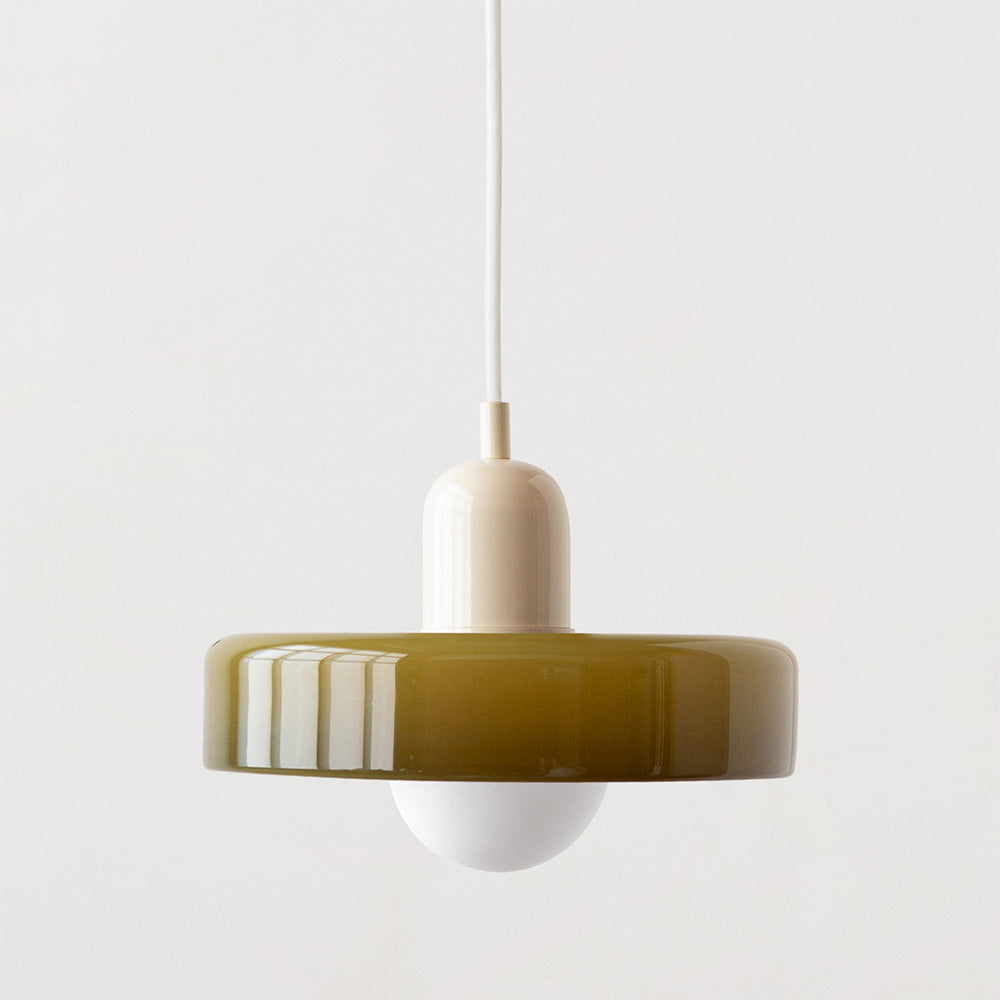 Bauhaus Hängeleuchte aus farbigem Glas