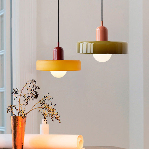 Bauhaus Hängeleuchte aus farbigem Glas