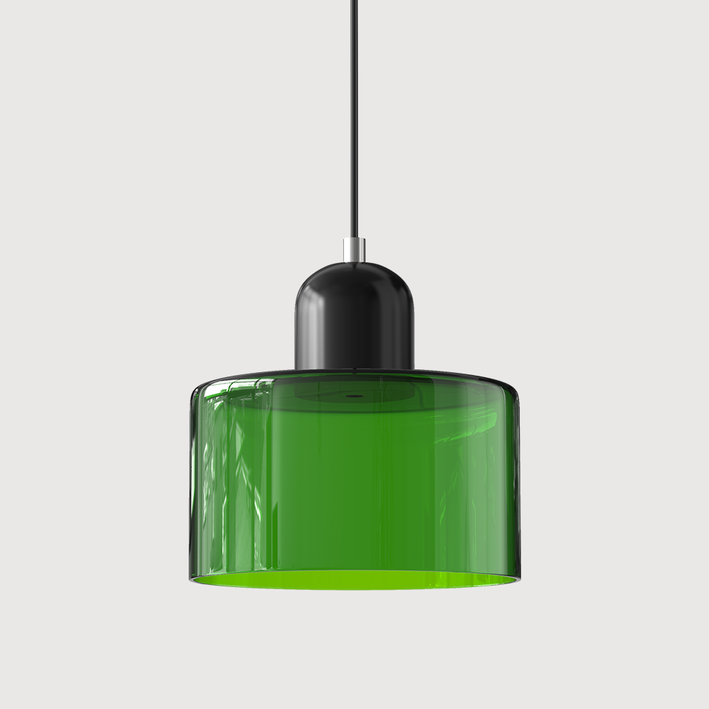 Geometrische Pendelleuchte aus Eisen und Glas