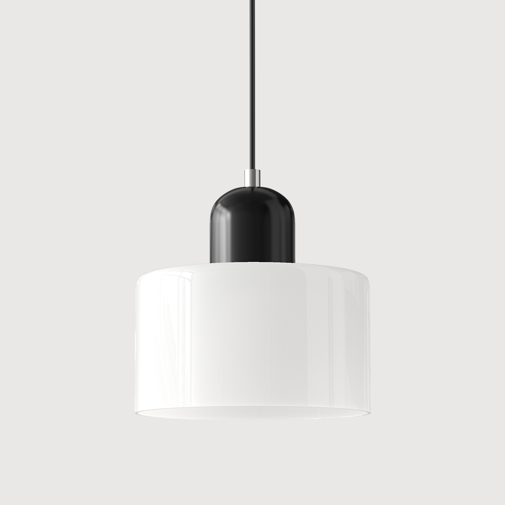 Geometrische Pendelleuchte aus Eisen und Glas