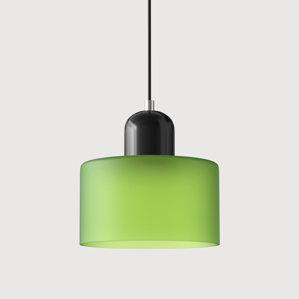 Geometrische Pendelleuchte aus Eisen und Glas