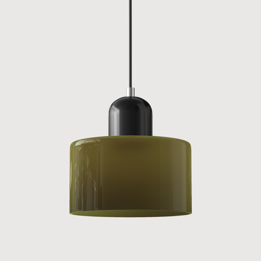 Geometrische Pendelleuchte aus Eisen und Glas