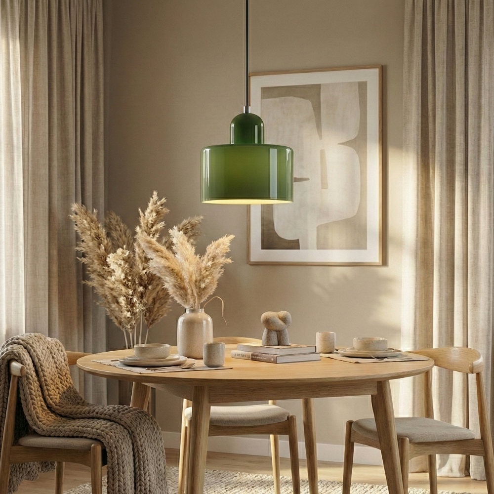 Geometrische Pendelleuchte aus Eisen und Glas