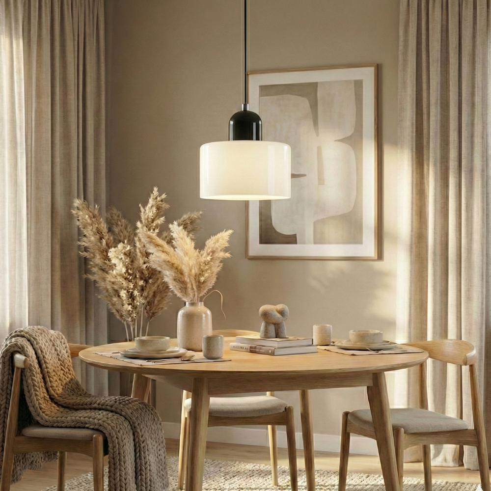 Geometrische Pendelleuchte aus Eisen und Glas