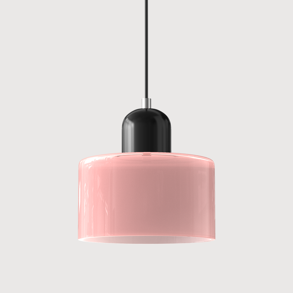 Geometrische Pendelleuchte aus Eisen und Glas