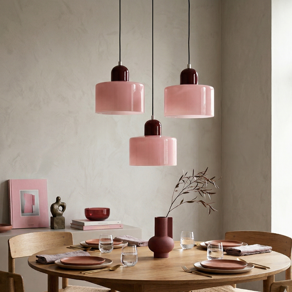 Geometrische Pendelleuchte aus Eisen und Glas