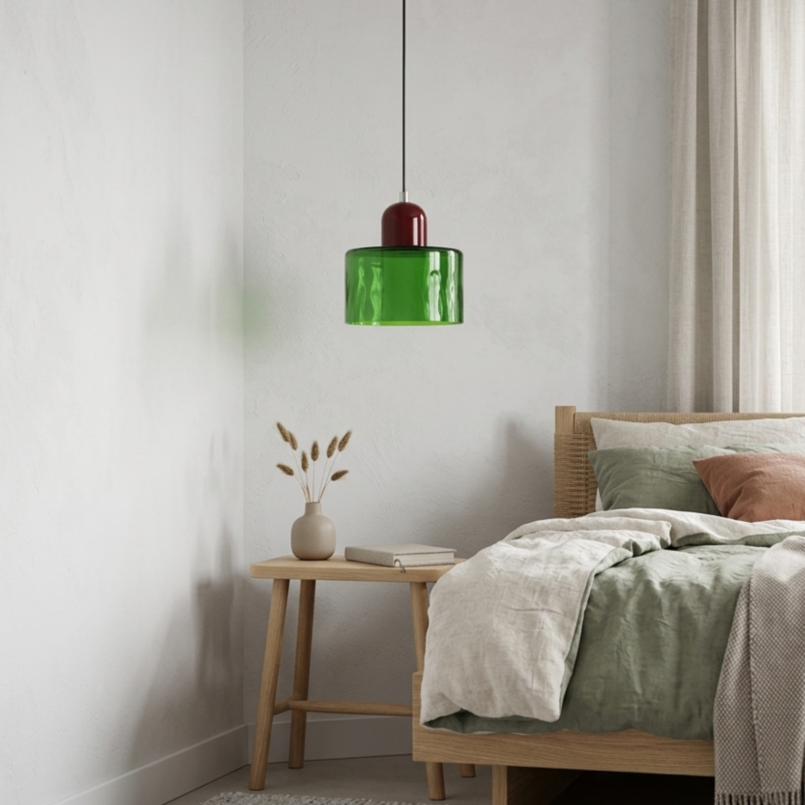 Geometrische Pendelleuchte aus Eisen und Glas