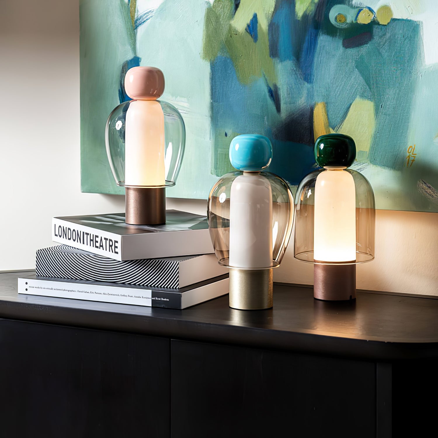 Wiederaufladbare Tischlampe aus Glas