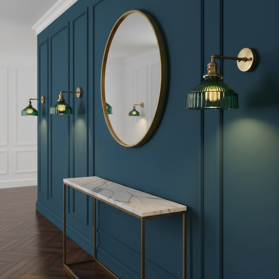 Wandleuchte im Vintage-Stil mit geripptem Schirm