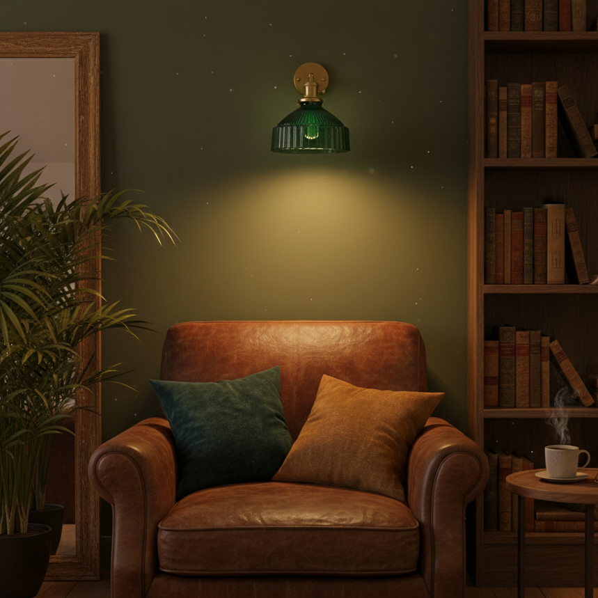 Wandleuchte im Vintage-Stil mit geripptem Schirm