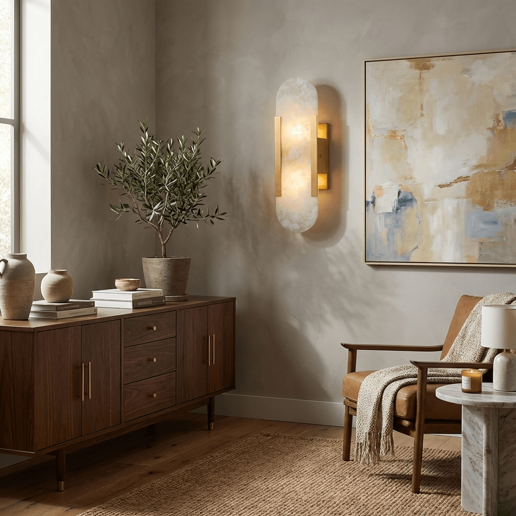 Elegante Wandleuchte aus Alabaster und Messing