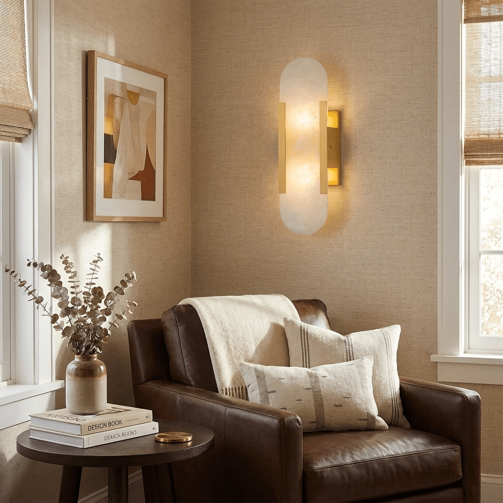 Elegante Wandleuchte aus Alabaster und Messing