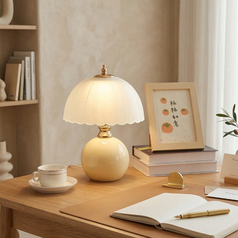 Tischlampe im nordischen Stil mit Glaskuppel