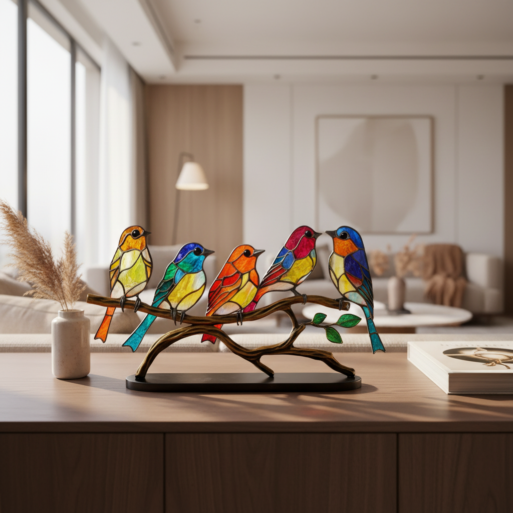 Farbenfrohe Vogelfigur aus Acryl