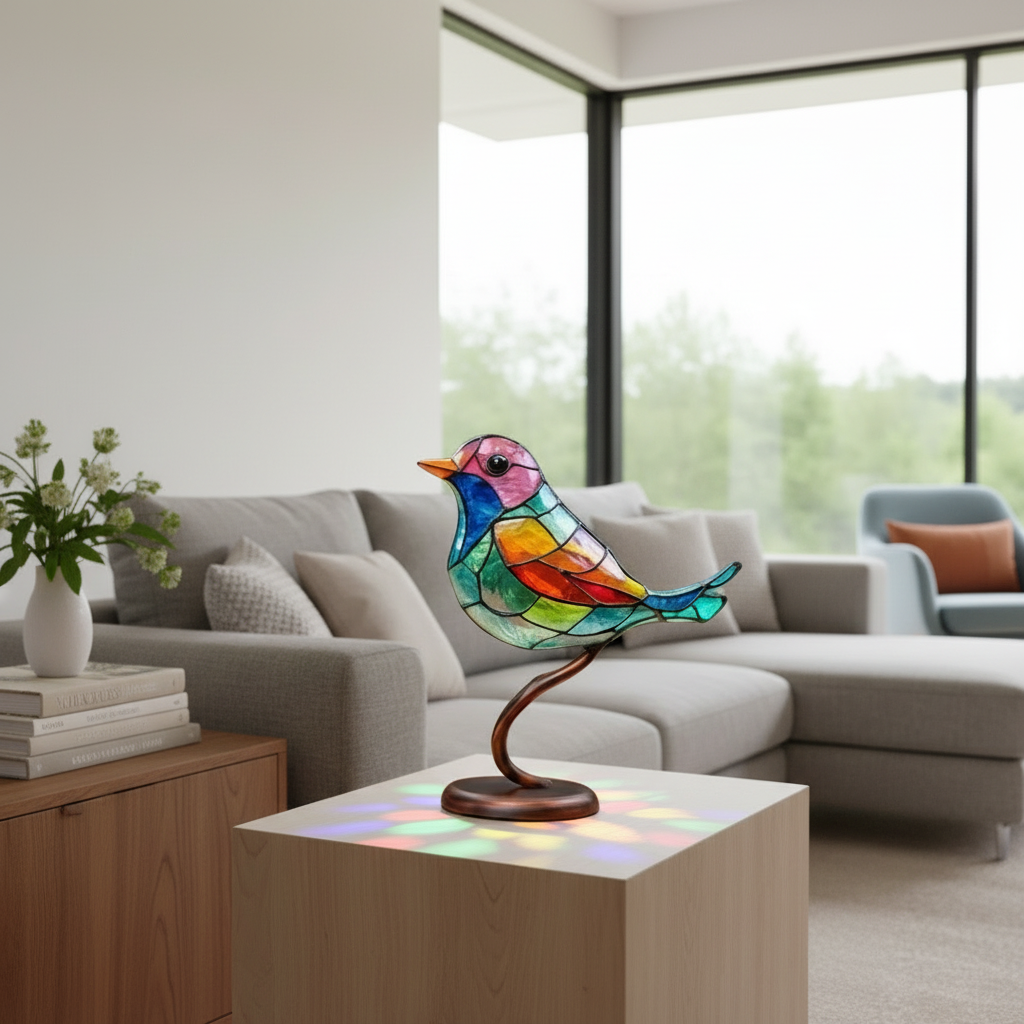 Farbenfrohe Vogelfigur aus Acryl