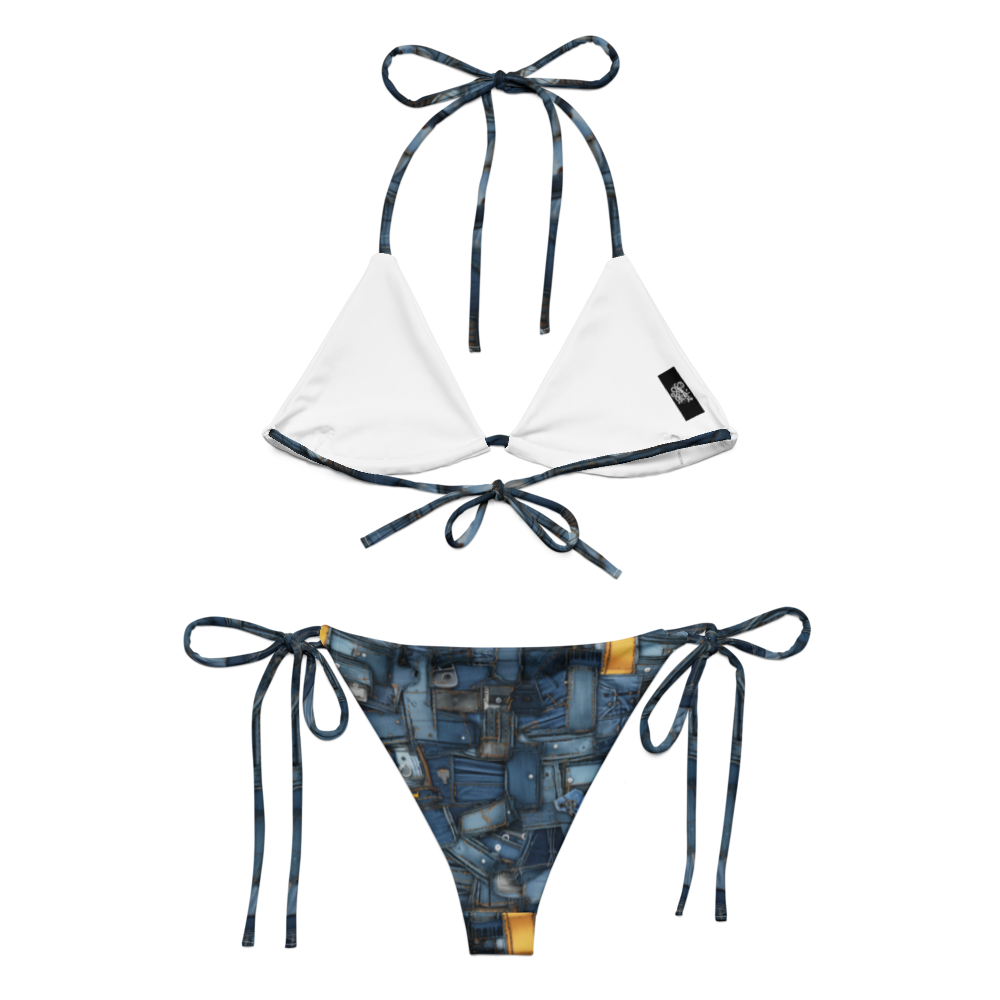 Upcycled Denim String Bikini - Sustainable Style & Chic Look (UPF 50+)