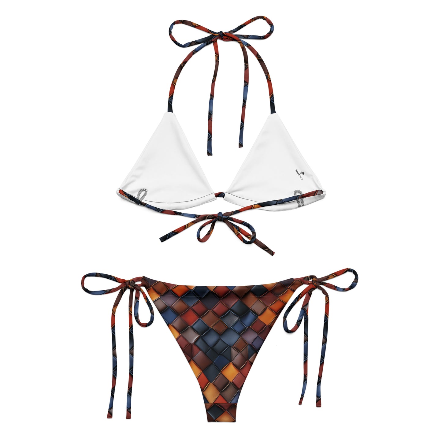 Unleash Summer Vibes: Leather Patchwork Recycled String Bikini - Sustainable & Stylish (UPF 50+)