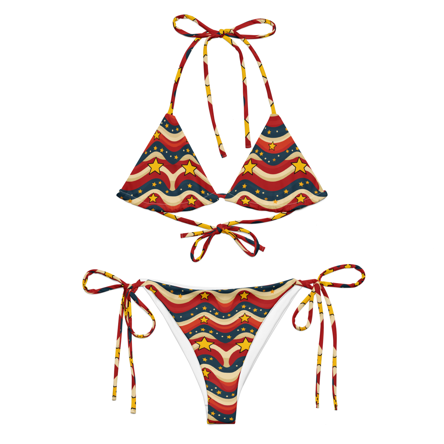 Retro Stars & Stripes String Bikini – Sustainable & Super Cute