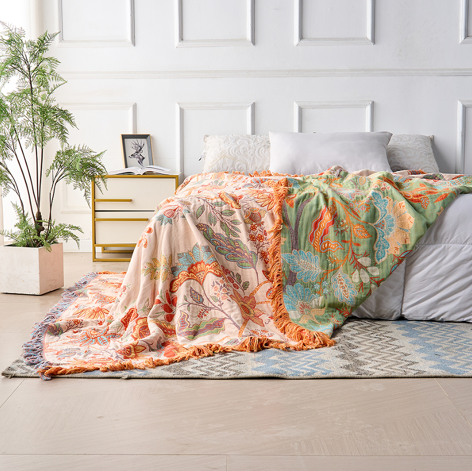 Baumwoll-Überwurf im Boho-Stil mit Blumenmuster