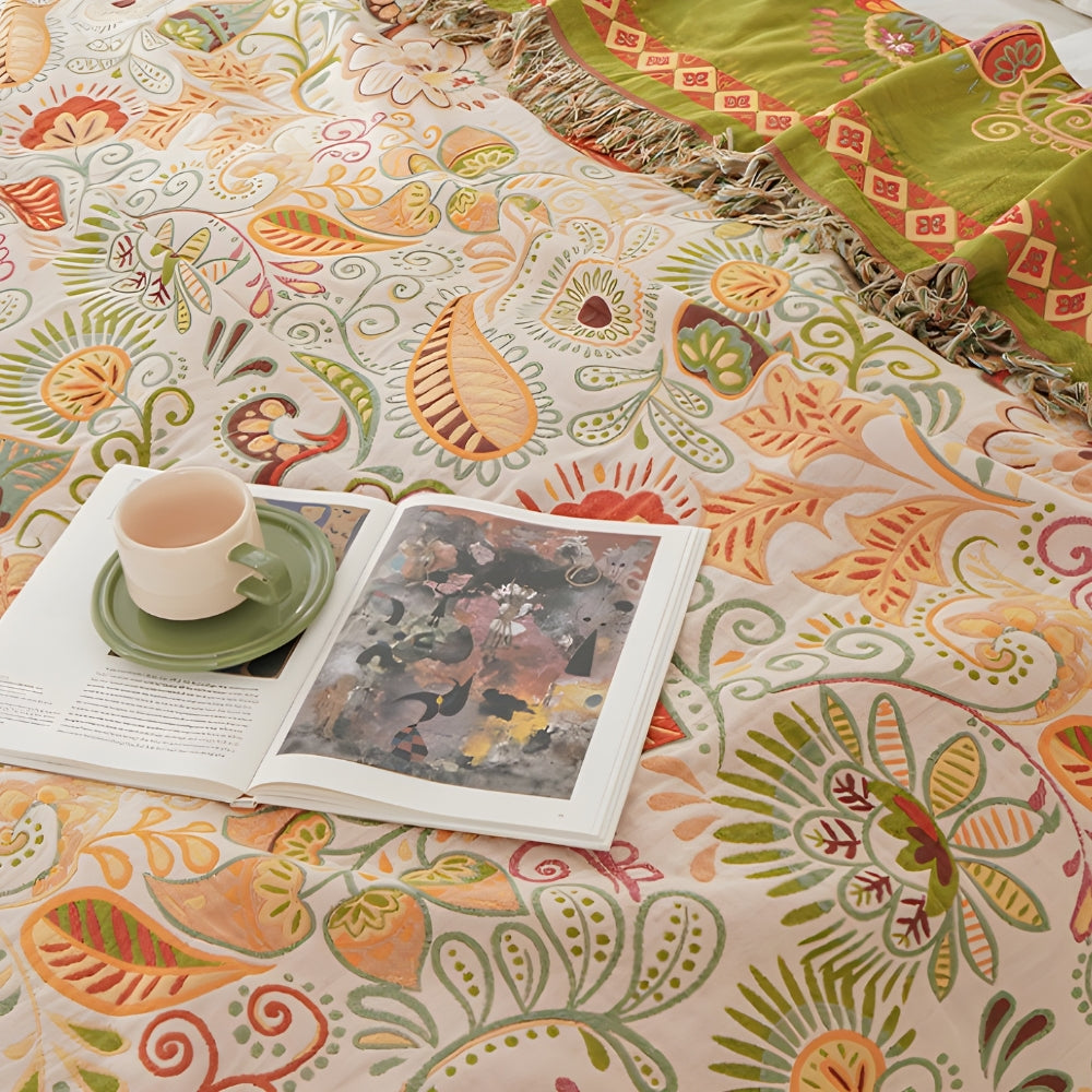Wendbare Boho-Decke mit Blumenmuster
