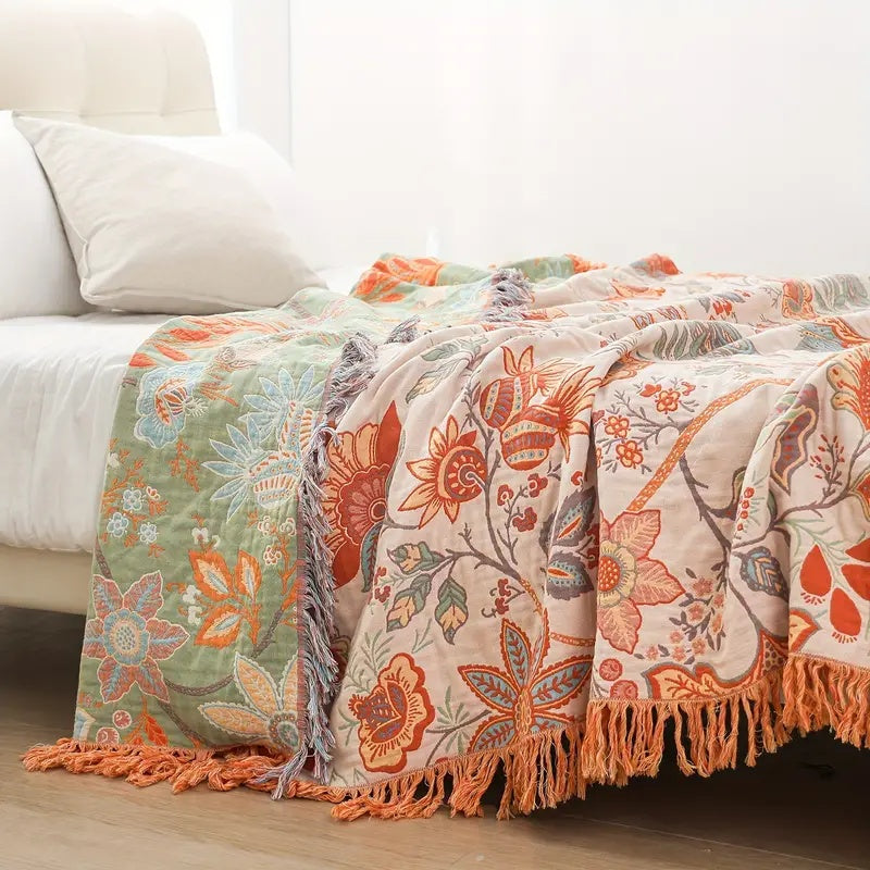 Baumwoll-Überwurf im Boho-Stil mit Blumenmuster