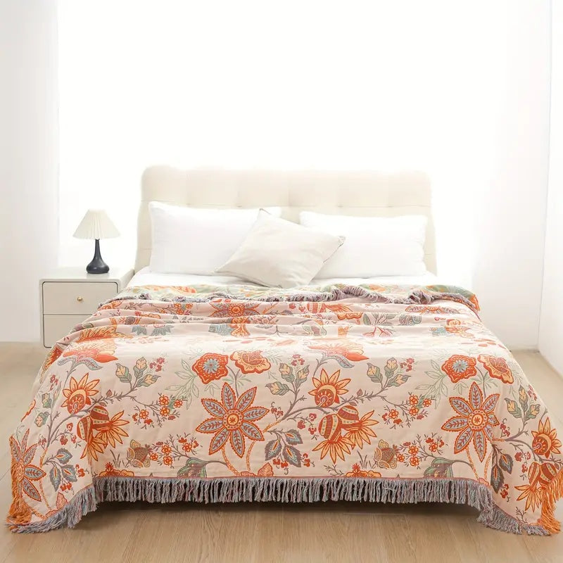Baumwoll-Überwurf im Boho-Stil mit Blumenmuster