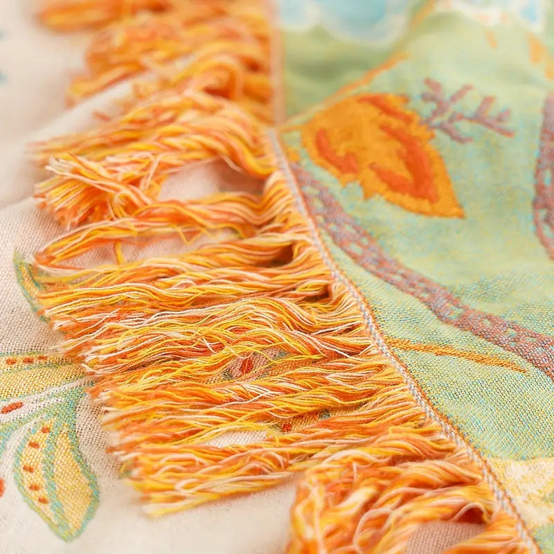 Baumwoll-Überwurf im Boho-Stil mit Blumenmuster