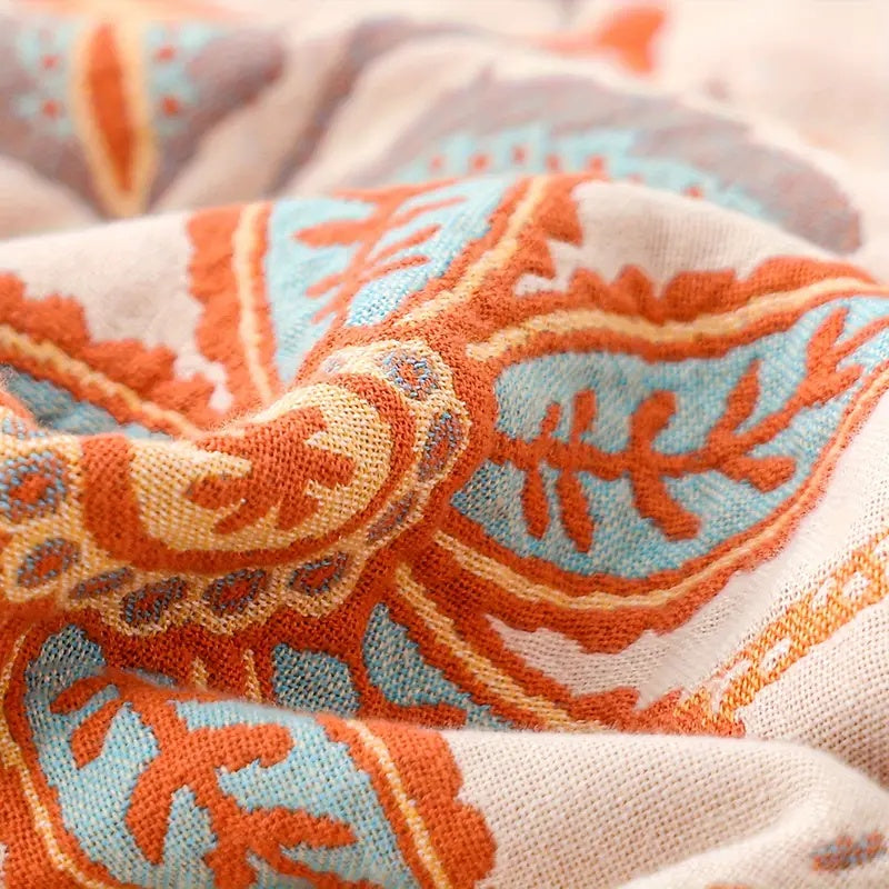 Baumwoll-Überwurf im Boho-Stil mit Blumenmuster