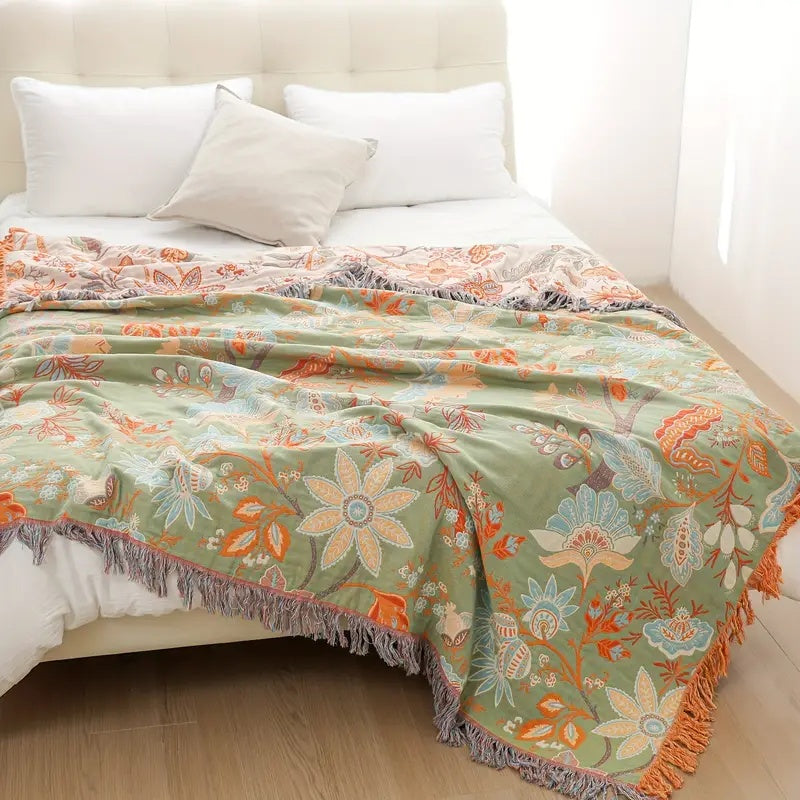 Baumwoll-Überwurf im Boho-Stil mit Blumenmuster